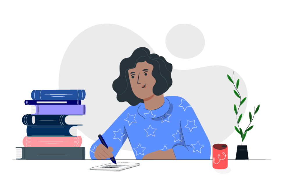Decorative cartoon image of a student