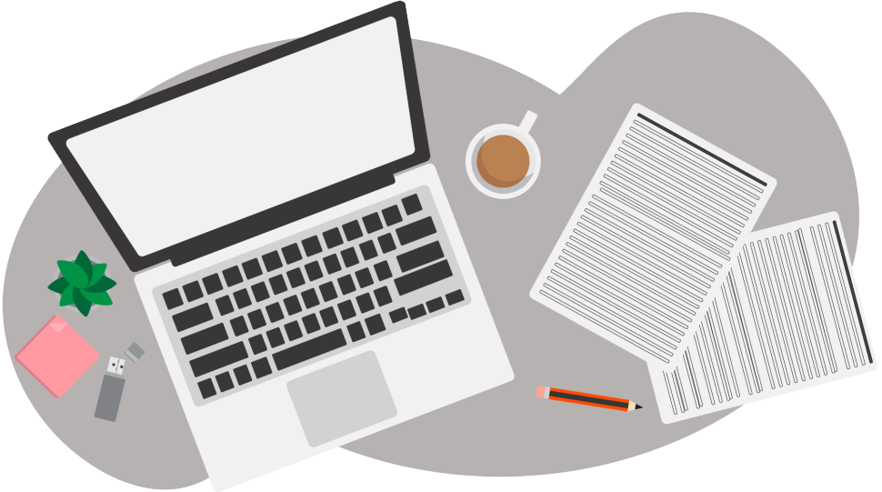 Decorative cartoon image of a desk