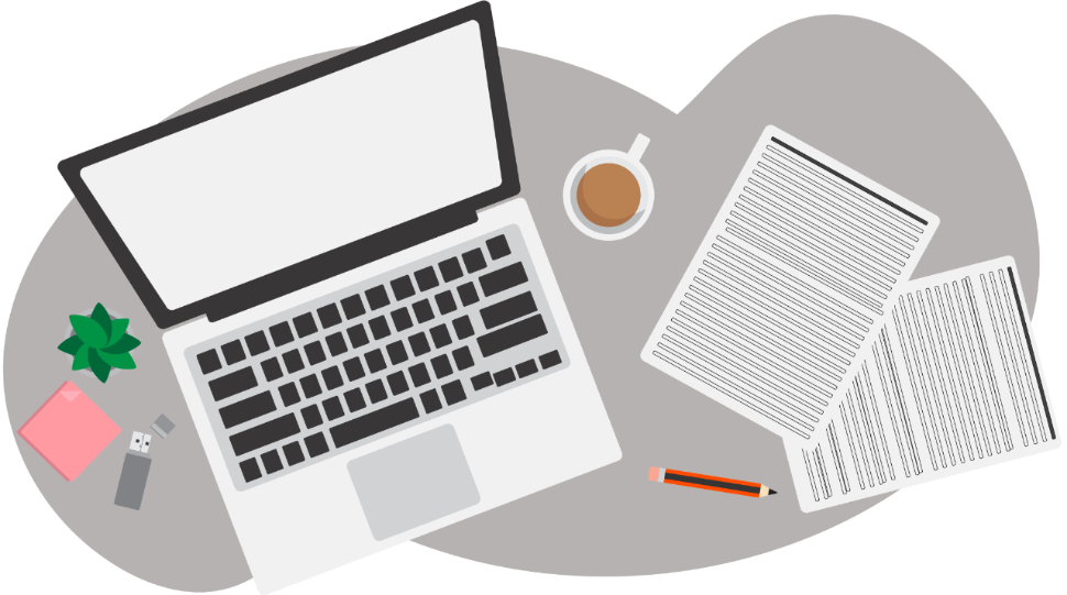 Decorative cartoon image of a desk