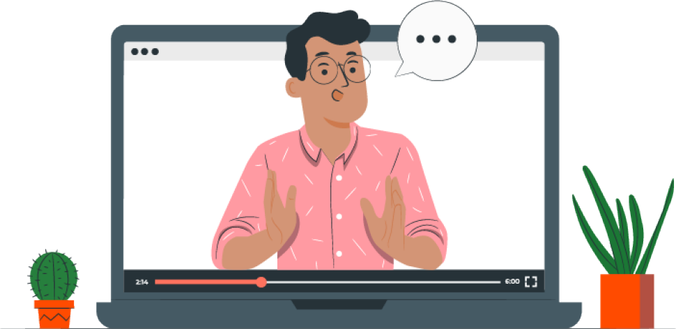 Decorative cartoon image of a learning advisor through a laptop screen