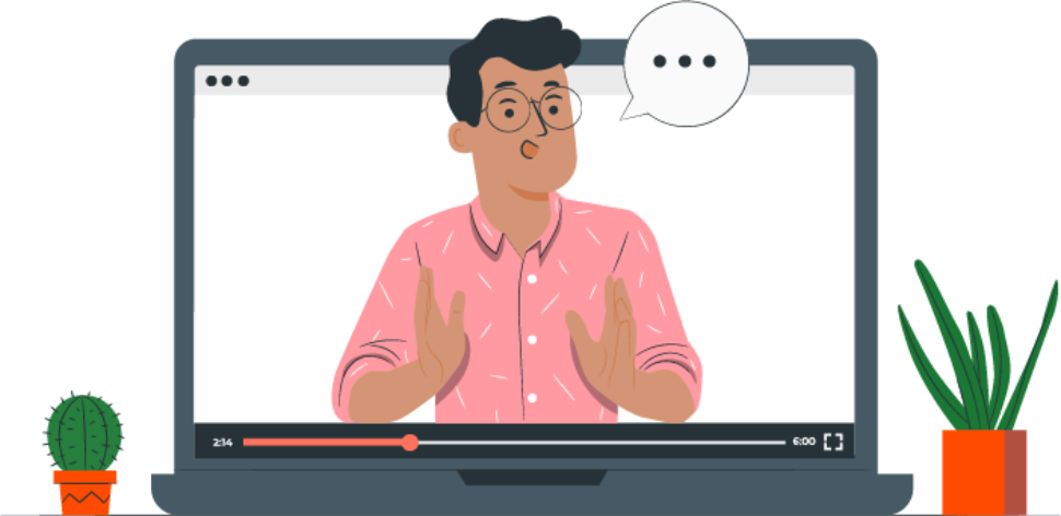 Decorative cartoon image of a learning advisor through a laptop screen
