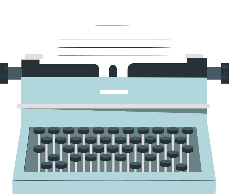 Decorative cartoon image of a typewriter